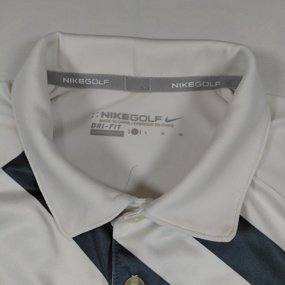 Nike Golf Kids Large Dri-Fit Polo Shirt White Green Black Stripes Short Sleeve - Picture 2 of 14